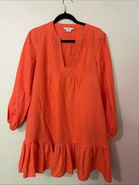 Boden Orange Mini Dress with Ruffle Hem 100% linen size 6
